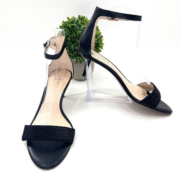 NINE WEST SNAKE & LEATHER ANKLE WRAP LOW HEEL SANDALS - 8.5 - Picture 1 of 12